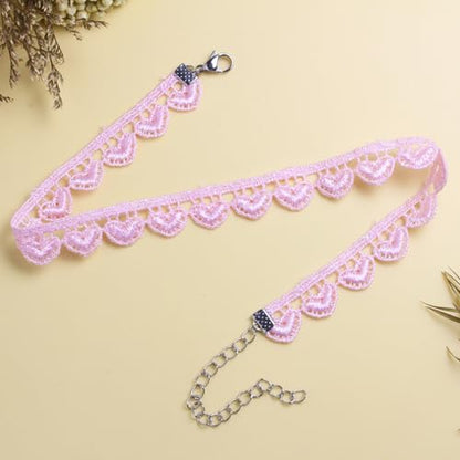 Nova&Aria Chokers Set For Women Heart Choker Necklaces Flower Pendant Velvet Cute Pink Turquoise Blue White Black Choker Necklace Christmas Colorful Lace Chokers - color: Pink-A