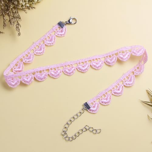 Nova&Aria Chokers Set For Women Heart Choker Necklaces Flower Pendant Velvet Cute Pink Turquoise Blue White Black Choker Necklace Christmas Colorful Lace Chokers - color: Pink-A