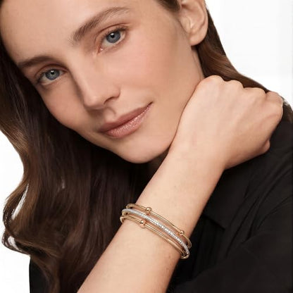 mixed metal Tri-Tone Bangles Bracelet for Women, 3/5 Pcs Stainless Steel Gold Plated Stackable Bracelet Set, Stylish Jewelry Gift - color: Gold zirconium+gold+gold, size: 60