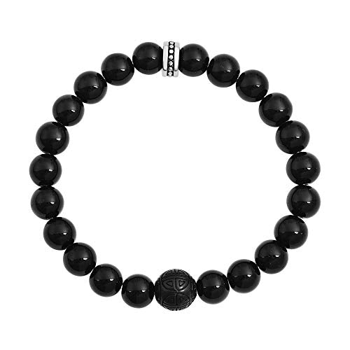 Geoffrey Beene Natural Stone Elastic 9mm Beaded Bracelet with Black Good Fortune Piece - color: Black Onyx