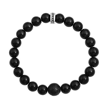 Geoffrey Beene Natural Stone Elastic 9mm Beaded Bracelet with Black Good Fortune Piece - color: Black Onyx