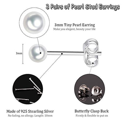 EPIRORA Sterling Silver Stud Earrings for Women Men- 3 Pairs 3mm Tiny Ball Stud Earrings Round CZ Earrings Pearl Earrings Set Cartilage Small Tragus Earrings - style: 3 Pairs-Pearl Earrings