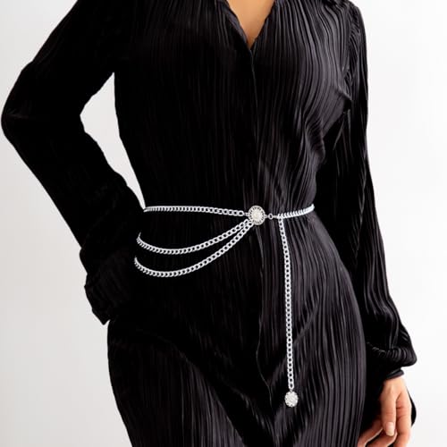 Women's Gold Plated Tassel Waist Chain - Adjustable Body Chain Belt for Summer & Fall, Elegant & Sexy Jewelry Accessory - color: Silver
