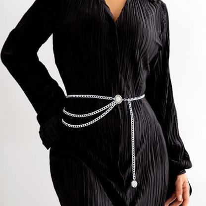 Women's Gold Plated Tassel Waist Chain - Adjustable Body Chain Belt for Summer & Fall, Elegant & Sexy Jewelry Accessory - color: Silver