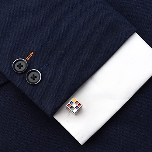 Magic Cube Men Cufflinks Jewelry In Gift Box for French Shirt Stainless Steel Classic Tuxedo Unique Business Wedding - size: 12 x 12mm