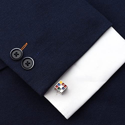 Magic Cube Men Cufflinks Jewelry In Gift Box for French Shirt Stainless Steel Classic Tuxedo Unique Business Wedding - size: 12 x 12mm