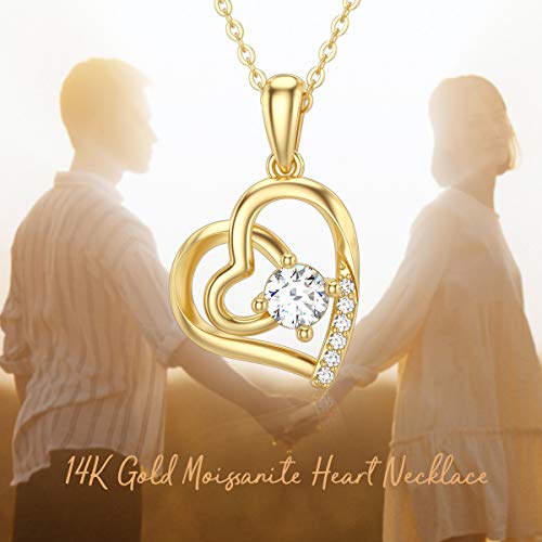SISGEM 14K Solid Gold Heart Necklace for Women,Yellow Gold 0.55 Carat(CTTW) Moissanite Infinity Heart Pendant Necklaces Anniversary Birthday Gifts for Wife Mom 16''-18'' - color: Style-2