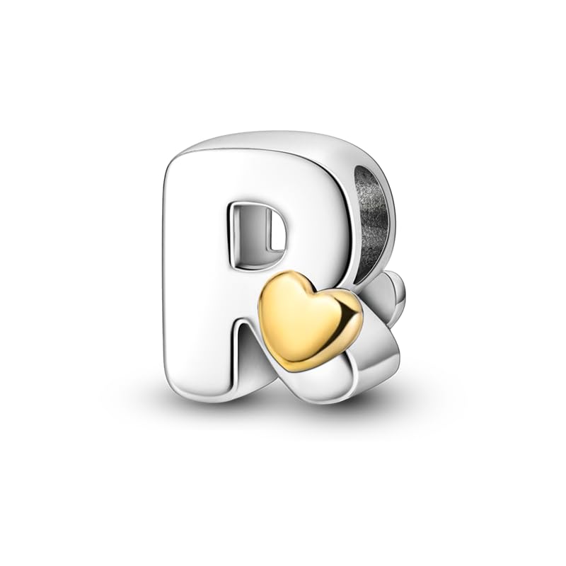 Women 925 Sterling Silver Charms A-Z Heart Letters Beads Pendant for Bracelets Women Fit Pandora Bracelets Hypoallergenic Beads - color: R