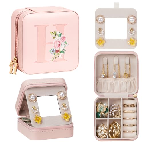 Enthralite Personalized Jewelry Box for Travel: A-Z Initial Gift for Girls | 26 Letter Choices Make Each Gift Personal - For Those Who Value Personal Touches - Birthday&Graduation&Flower Girl Gifts - color: Pink, size: H