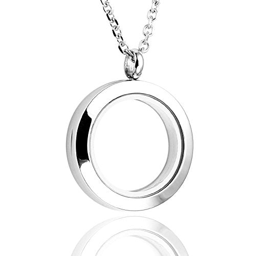 Jovivi 25mm/30mm Living Floating Memory Glass Locket Necklace - Stainless Steel Secure Buckle Closure - color: 25mm(Clear Locket)