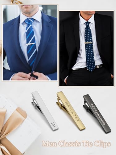 Jovivi Personalized Custom Tie Clip Bar for Men Engraved Tie Clips Pin, Groomsmen Mans Fathers Day Wedding Gift - color: Engraving(Mix-colors 3pcs)