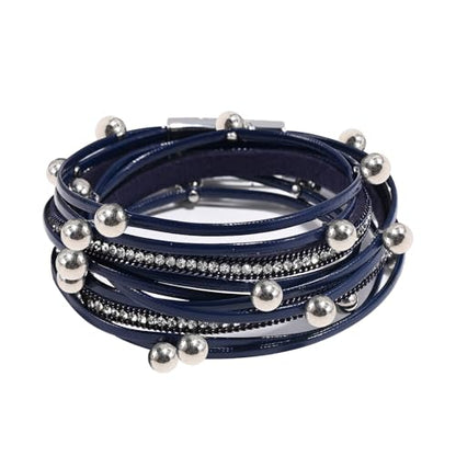 VIBILIA Boho Leather Wrap Bracelets for Women Multi-Layer Bracelets | With Strong Clasp Jewelry for Women - color: 07-Beads-Blue
