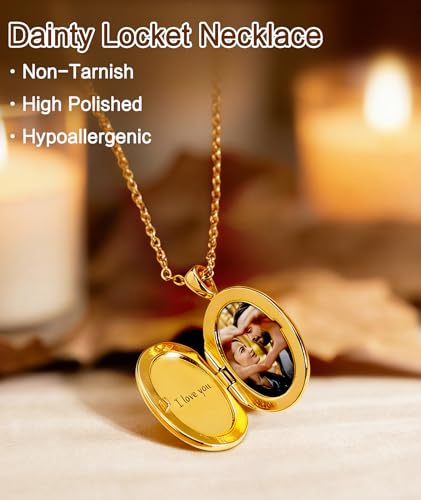 Personalized Locket Necklace for Women with Engraved Text & Picture | Custom Birthday Flower Locket Necklace Mothers Day Gift for Mom Mother Wife - color: Elliptic