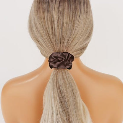 16 Pcs Brown Satin Scrunchies Bridesmaid Proposal Gifts Hair Ties Scrunchies for Women Girls Bachelorette Party Favors (dark brown) - color: dark brown