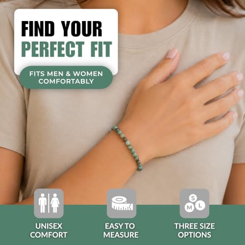 Cherry Tree Collection Gemstone Beaded Bracelets For Women and Men – Promotes Protection, Courage, Focus, Balance & Luck – Available in S, M, L with 4mm Round Beads - color: African Turquoise, size: Large
