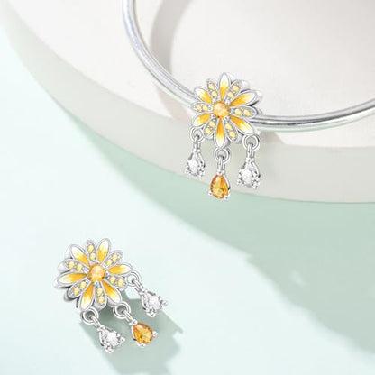 HappyStar 925 Sterling Silver Animal Dogs Charms Pendants fit Pandora Bracelets Necklaces Flowers Sports Travel Charms for Bracelets Women Jrwelry Gifts(with one Spacer Bead Charms) - style: Chrysanthemum beads