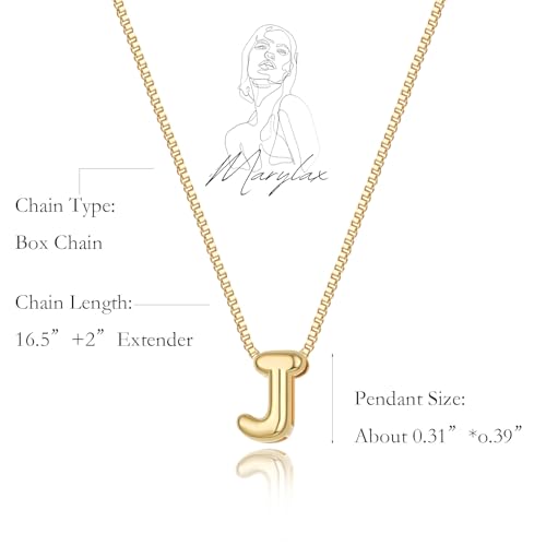 14K Gold Plated Bubble Letter Necklace, Tarnish Free and Waterproof Dainty Initial Necklace for Women, Trendy Personalized Gold Jewelry Gift for Her - color: Gold, style: J