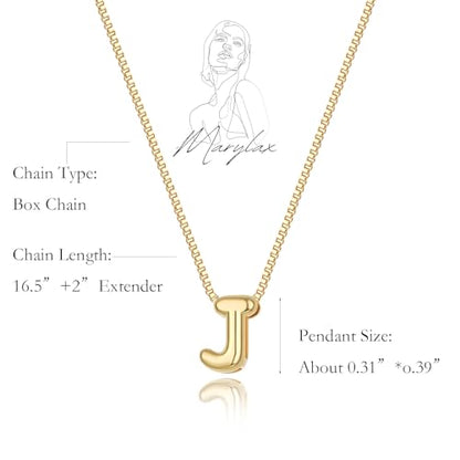 14K Gold Plated Bubble Letter Necklace, Tarnish Free and Waterproof Dainty Initial Necklace for Women, Trendy Personalized Gold Jewelry Gift for Her - color: Gold, style: J