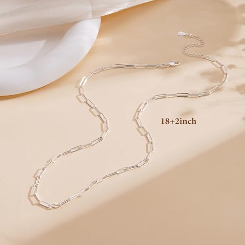 925 Sterling Silver Paperclip Chain Necklace for Women - Adjustable Necklace Fashion Jewelry Holiday Gift Size 18+2 Inch - color: Gold