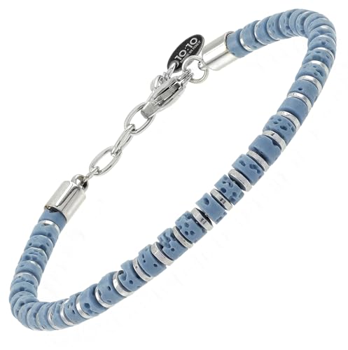 Beaded Bracelet for Men and Women – Natural Lava Gemstone Bracelet, Hematite and Stainless Steel – Adjustable, Durable and Elegant – Made in Italy - color: Turquoise