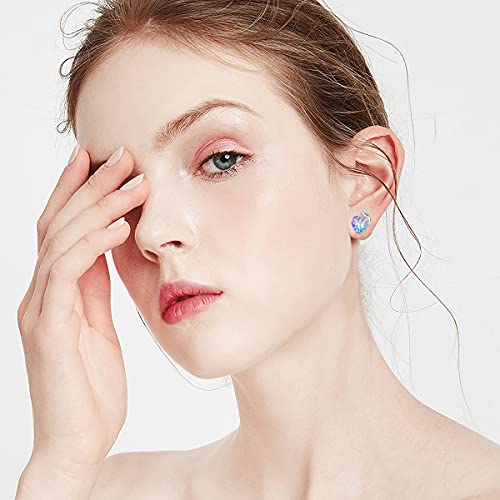 AOBOCO 925 Sterling Silver Cute Cat Studs Earrings for Women | Heart Crystals from Austira Cats Jewelry Gifts for Cat Lovers - color: Violet Purple