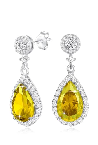 Silver Diamond Dangle Earrings for Women Rhinestone Teardrop Crystal Cubic Zirconia Drop Dangling Wedding Costume Jewelry - color: 11.November-White Gold Plated | Citrine