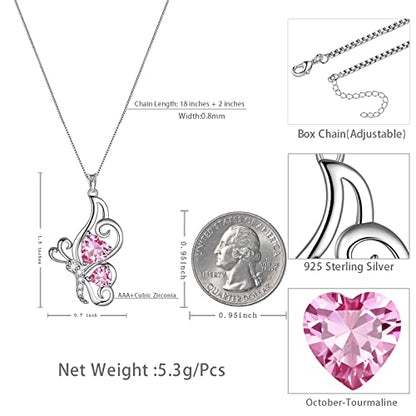 Butterfly Heart Necklace Birthstone Pendant Necklace Earrings Bracelet Women 925 Sterling Silver Animal Butterflies Birthstone Pendant Crystal Birthday Jewelry Wedding Gift - color: J.October-necklace