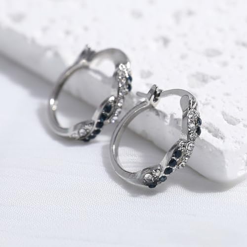 Twisted Two-Tone Zircon Huggie Hoop Silver Earrings | Sparkly Hoop Earrings for Women, Stylish Jewelry for Daily Bridal Evening Party Gifts