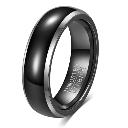 Tungsten Wedding Band Ring for Men 6mm 8mm Classic Groove Tungsten Wedding Band Ring for Men Matte Finish Comfort Fit Size 7-12 - color: 6mm Side Black-Silver