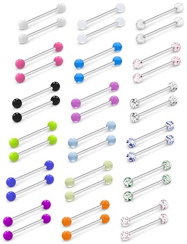 14G 16G Glow in Dark Nipple Tongue Rings Piercing Jewelry Stainless Surgical Steel Straight Barbells Tongue Nipple Rings Piercing Jewelry For Women Men 12MM 14MM 16MM 19MM 22MM Bar Length - size: 16G-22MM Bar
