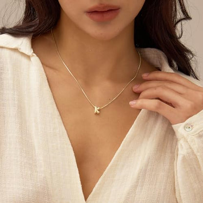 14K Gold Plated Bubble Letter Necklace, Tarnish Free and Waterproof Dainty Initial Necklace for Women, Trendy Personalized Gold Jewelry Gift for Her - color: Gold, style: K