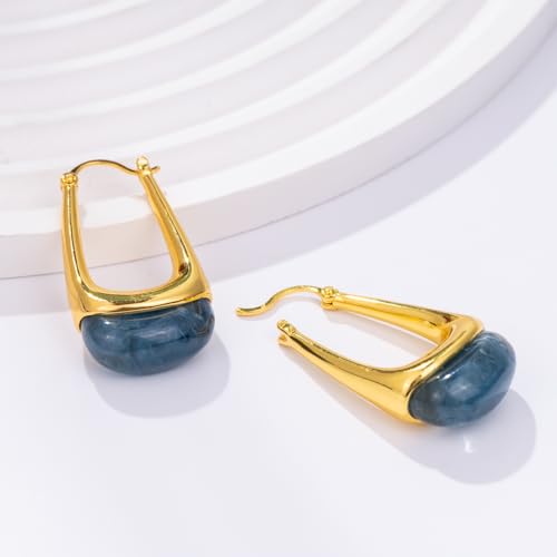 Acrylic Gold Hoop Earrings Chunky Statement Dangle Drop Huggie Earring Colorful Resin Jewelry for Women - color: Navy Blue