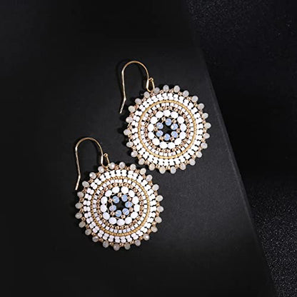 Colorful Summer Beaded Earrings For Women Crystals Glass Bead Dangle Drop Bohemia Earrings Statement Earrings For Women - color: White