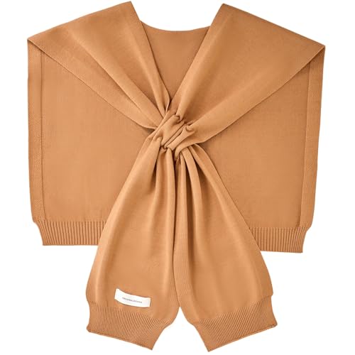 WaJuemy Women's Sweater Shawl Wraps Sleeves Knitted Collar Sweater Scarf Top Casual Lightweight Shoulder Cape Accessories - color: 04 Khaki X