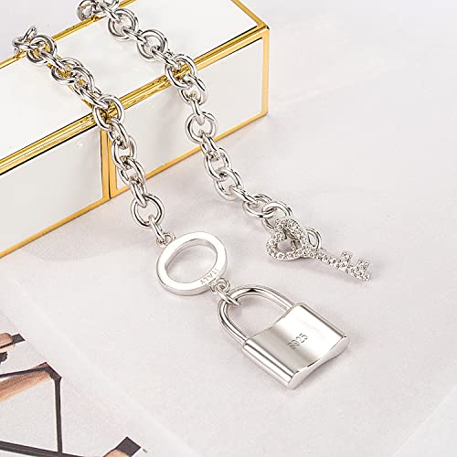 H&Beautimer 925 Sterling Silver Bracelet For Women's - Italian Handmade Rolo Chain 6.3, 6.7, 7.1, 7.5, 8 Inch - AAAAA CZ Zircon Heart/Lock Pendant Bracelet - Fine Jewelry - color: Silver, size: 6.7 inches