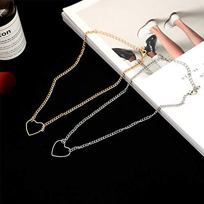Nipple Ring with Choker Necklaces Stainless Steel Nipple Rings Chain Heart Cat Head Punk Chokers for Women Nipple Barbell Piercing Jewelry - color: Silver-Heart Style
