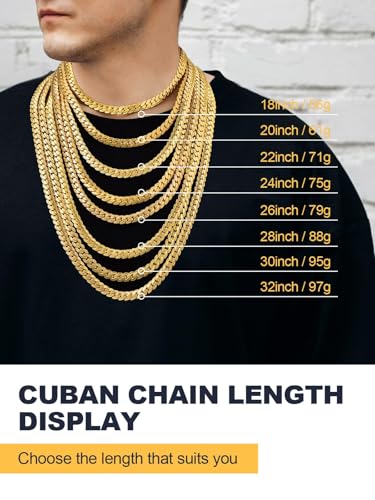 U7 Men Stainless Steel Necklace Cuban Link Chain, Flat Curb Chain Necklaces Unisex, Silver/Black/Gold Plated Chunky Hip Hop Neck Chain, 6mm/9mm Width, 18-32 Inches Length Jewelry for Mens Women - color: b. 9mm Gold, size: 18 Inches, style: a. Flat Curb