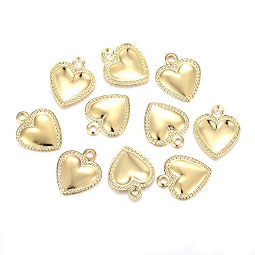Mega Pet 100pcs Stainless Steel Puffy Heart Pendants Charms Golden Jewelry Charms DIY Accessories for Bracelets Necklaces Jewerly Making - size: 10x8x0.8mm#Heart