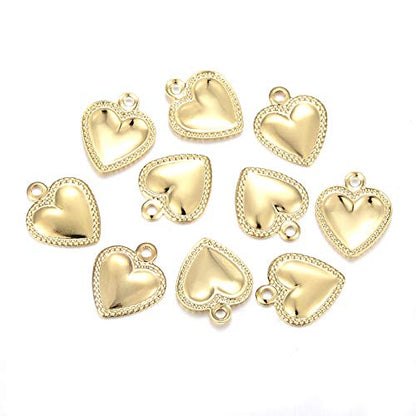 Mega Pet 100pcs Stainless Steel Puffy Heart Pendants Charms Golden Jewelry Charms DIY Accessories for Bracelets Necklaces Jewerly Making - size: 10x8x0.8mm#Heart