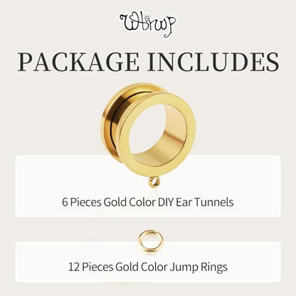WBRWP 6pcs Ear Gauges Tunnels Plugs: DIY Ear Tunnles Piercing Expander Stainless Steel Double Flared Screw Gauges - color: Gold-Style 2