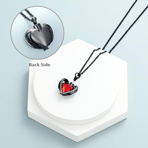 shajwo Cremation Heart Urn Necklace Ashes Jewelry for Women Men Keepsake Pendant Memorial Locket Ash Holder - color: Wing-G Red
