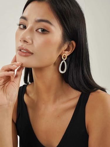 Antique Gold Hammered Disc Drop Earrings Boho Earrings with Two Tone Jewelry Gift - color: EH22208A