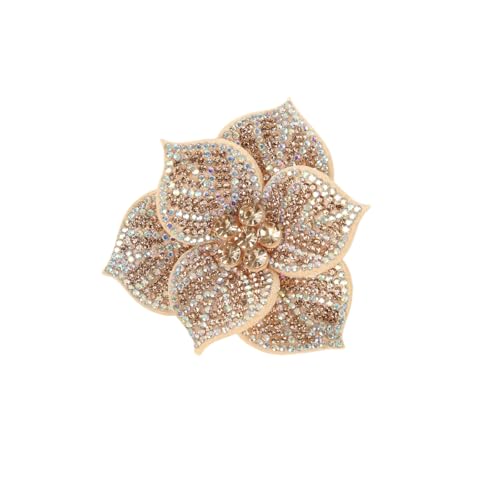 Rhinestone Flower Brooches Pins for Women Floral hair clips Elegant Crystal Lapel Pin Brooches for Dress Suit Hat Bag Brooche Pins for Clothes Accessories Christmas Parties Brooch Pin 2.75" - color: Champagne
