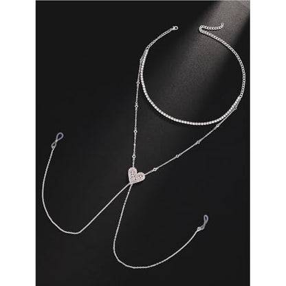 Rhinestone Necklace Sexy Non Piercing Nipple Jewelry Summer Beach Heart-ShapedChest Body Chain Crystal Nipple Body Accessories Jewelry for Women - color: Silver