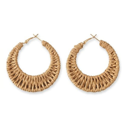 Handmade Rattan Teardrop Dangle Earrings for Women, Lightweight Boho Woven Statement Earrings with Gold Fish Hook, Natural Straw Weave Vacation Jewelry for Summer Beach - style: Open Circle Hoop