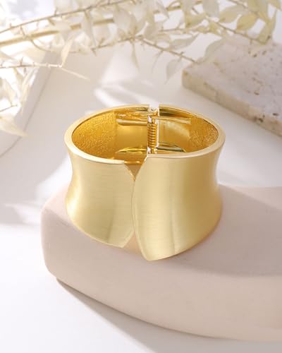 Bangle Bracelets for Women | 14K Gold Plated Trendy Wide Bracelets | Hinged Arm Cuff Bangles Chunky Bracelet for Women - color: Style H-Matte Gold Plated Bangles