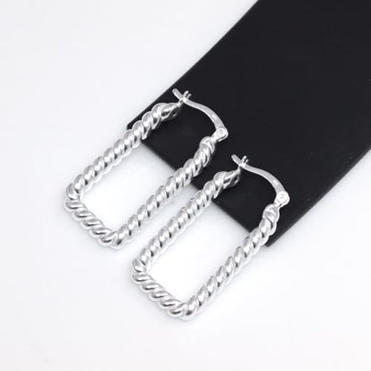 LeCalla Sterling Silver Hoop Earrings for Women | Lightweight Silver Chunky Hoop Earrings | Handmade Electroform Hollow Italian Design Click-Top Earrings Hoop - color: Twist Classic Rectangle