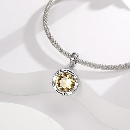 Birthstone Charms for Women Bracelets Birthday Bead Charms fit Pandora Bracelets Mothers Day Gifts for Women - color: 11-November(Citrine)