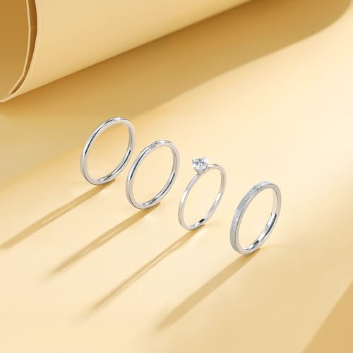 VOLUKA 4 Pcs Stainless Steel Rings for Women Set Knuckle Rings Simple Smooth Finger Stackable Rings Set Plain Band Rings for Women Men - color: White