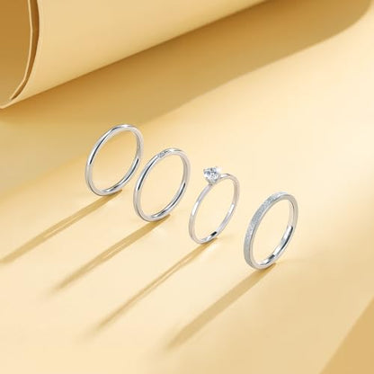 VOLUKA 4 Pcs Stainless Steel Rings for Women Set Knuckle Rings Simple Smooth Finger Stackable Rings Set Plain Band Rings for Women Men - color: White